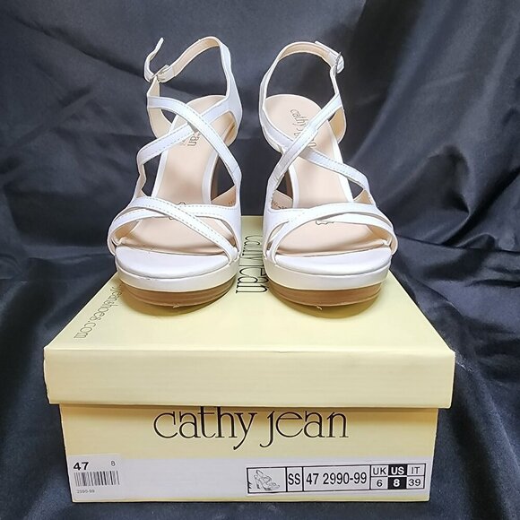 Vintage Cathy Jean White Leather Strappy Heels Size 8 | 5 Inch High Heel Sandals - Picture 2 of 9